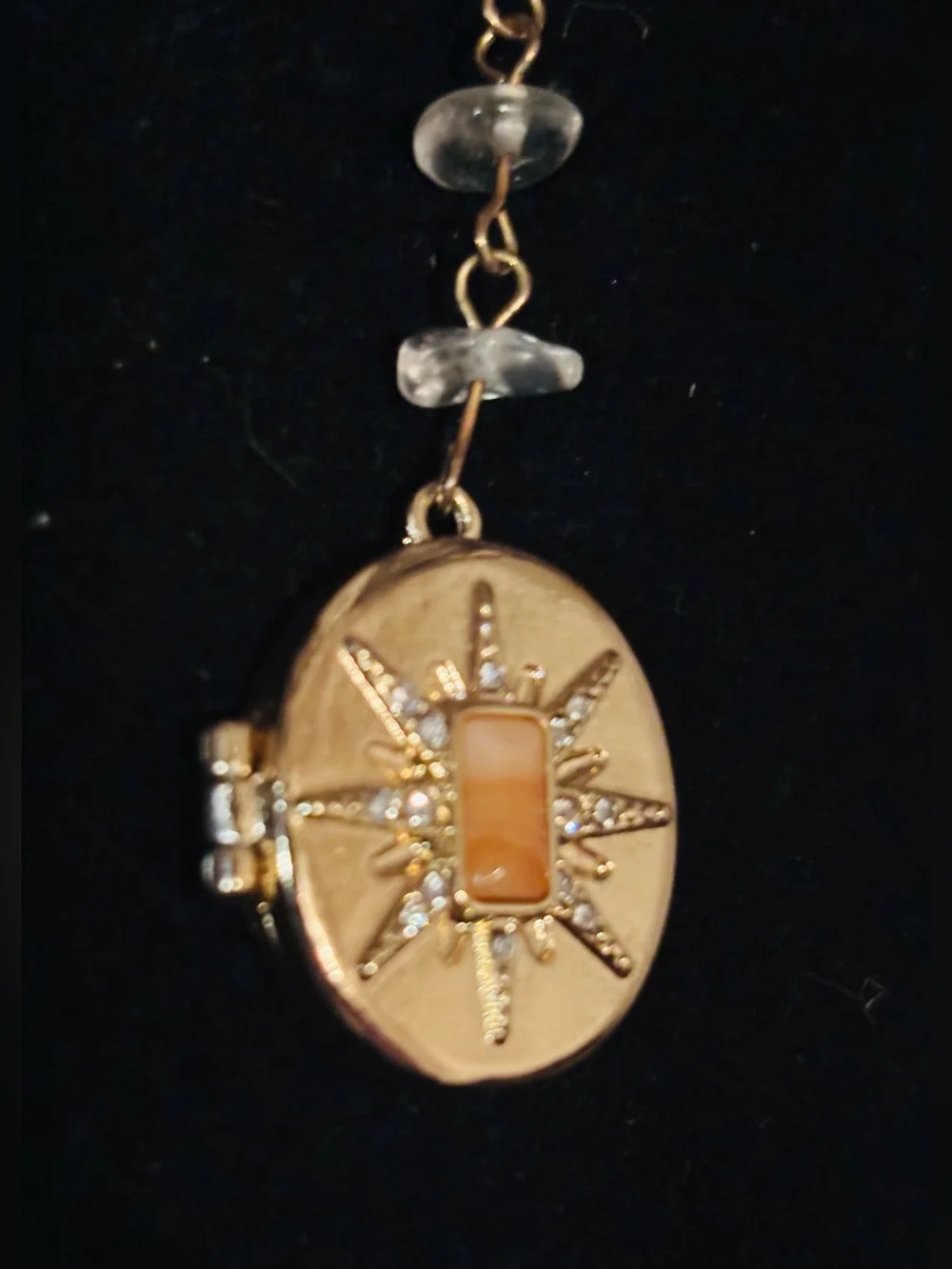 Gold-Tone & Quartz Crystal Lariat Y Style Necklace with Locket Charm ✨